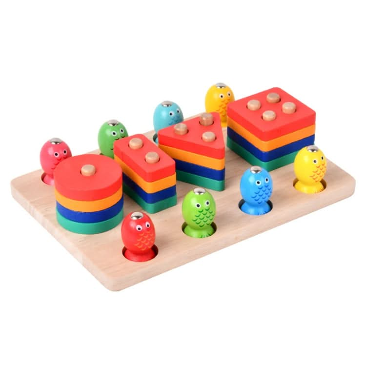 2-in-1 3D Magnetic Fishing Column Shape Matching Wooden Toys,Style:-Reluova