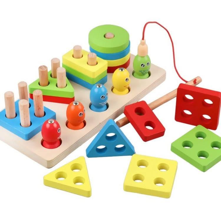 2-in-1 3D Magnetic Fishing Column Shape Matching Wooden Toys,Style:-Reluova