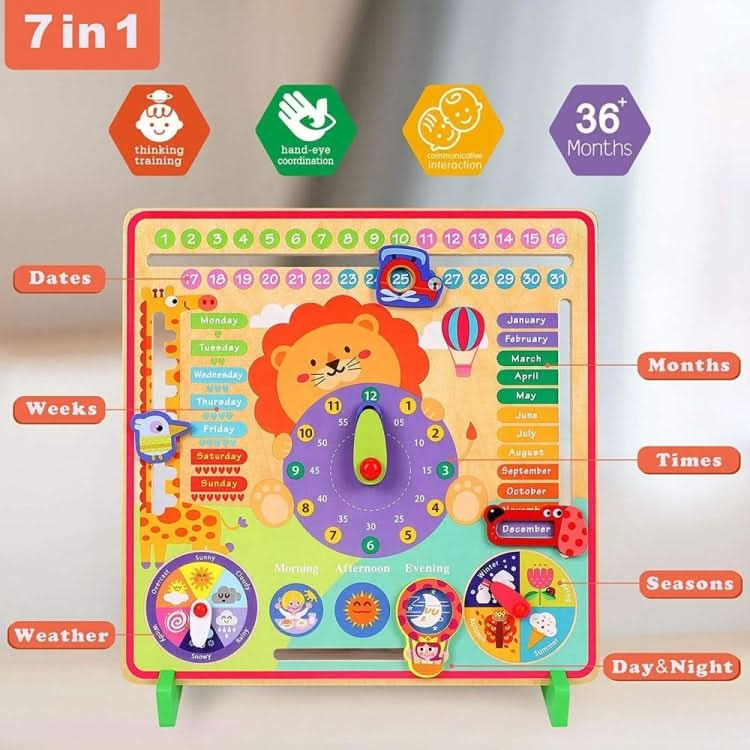 7 In 1 Kids Calendar & Teaching Clock Educational Toys Reluova