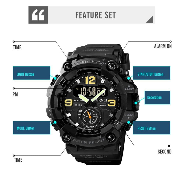 SKMEI 1637 Sports Digital Display Outdoor Shockproof Plastic Large Dial Men Watch Reluova