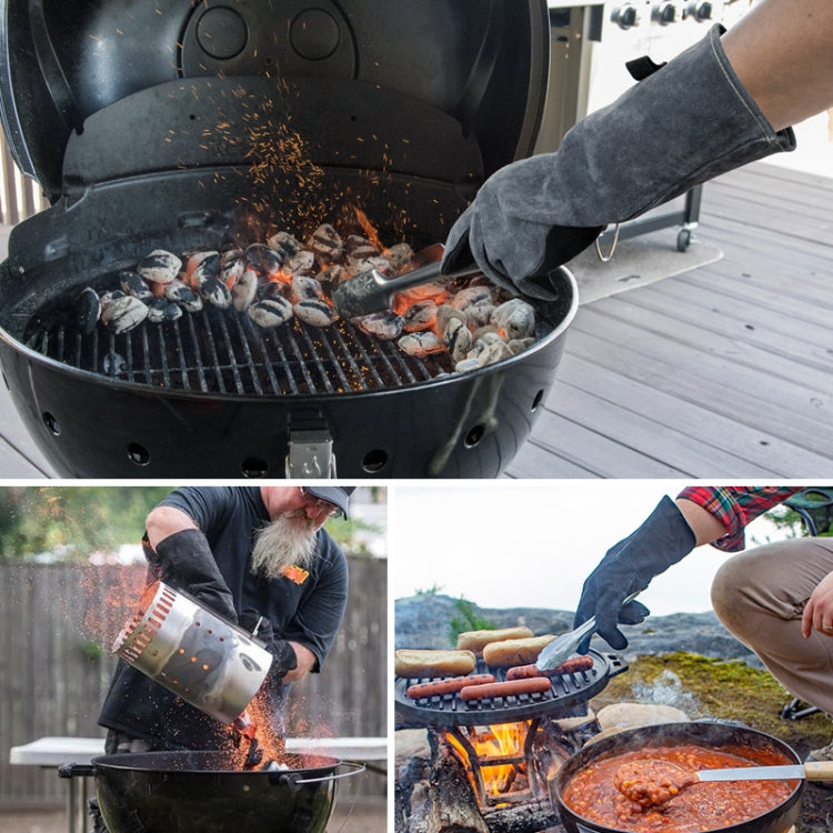 Cowhide BBQ Gloves Thickened Anti-hot Oven Welding Protection Gloves Reluova