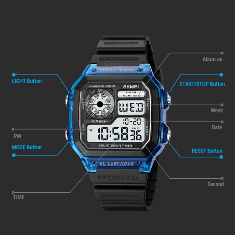 SKMEI 1998 Transparent Shell Ice Sensor Outdoor Sports Waterproof Multi-function Watch