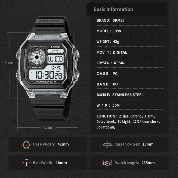 SKMEI 1998 Transparent Shell Ice Sensor Outdoor Sports Waterproof Multi-function Watch Reluova