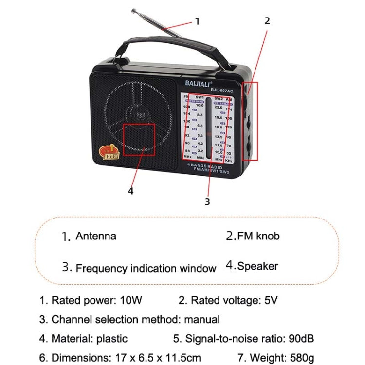 BAIJIALI BJL-607AC Full Band Multi-functional Retro Radios Big Voice Radio Reluova