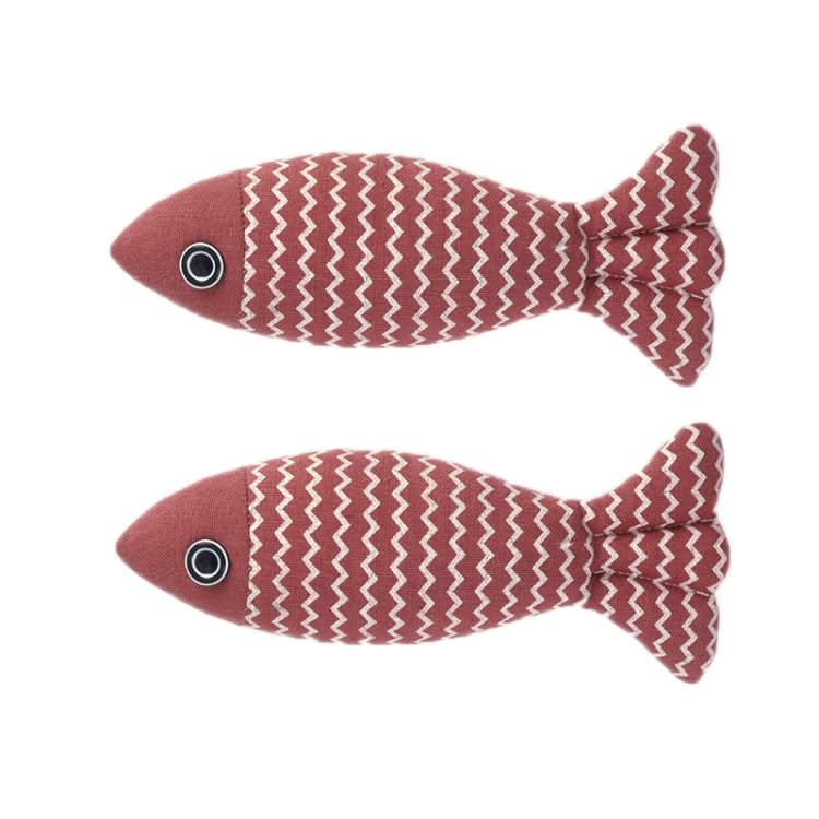 2pcs Linen Teasing Cat Fish Pillow Pet Bite Toys, Size: 21x9x5cm(Jujube Red)-Reluova