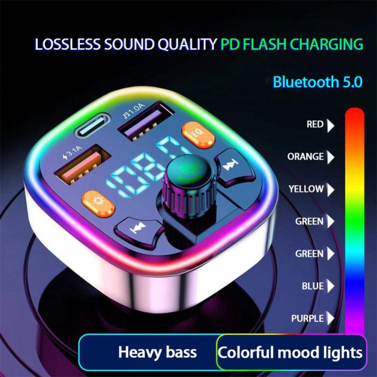 3.1A USB+PD Bluetooth Car Charger Car FM Transmitter Colorful Lighting ÎҵÄÉ̵ê