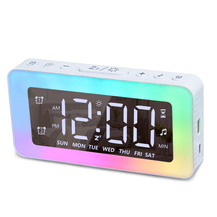 Color Changing LED Light Mirror Alarm Clock Built-in 8 Natural Music My Store