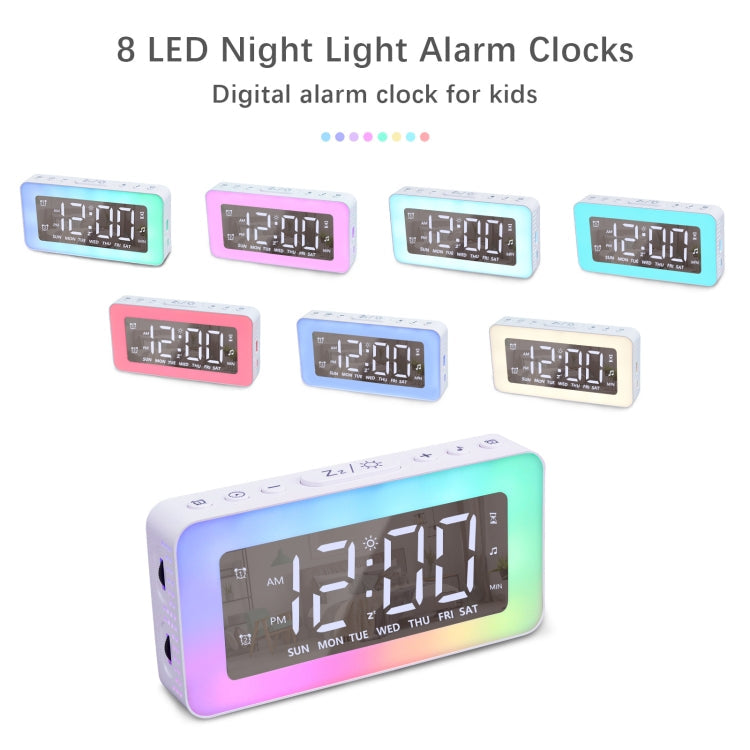 Color Changing LED Light Mirror Alarm Clock Built-in 8 Natural Music My Store