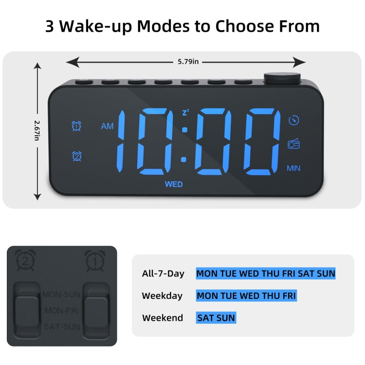 RGB Color Changing LED Digital Alarm Clock with FM Radio Built-in 8 Natural Music My Store