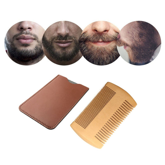 TW-BC90 Beard Wooden Comb Beard Shape Double-Sided Comb With PU Leather Case Reluova