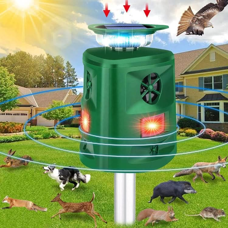 SK698 Solar Powered Animal Repeller 360 Degree Strobe Light Bird Repeller Ultrasonic Rat Repeller My Store