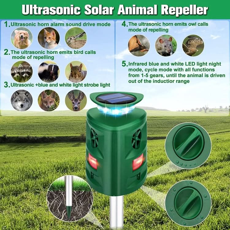 SK698 Solar Powered Animal Repeller 360 Degree Strobe Light Bird Repeller Ultrasonic Rat Repeller My Store