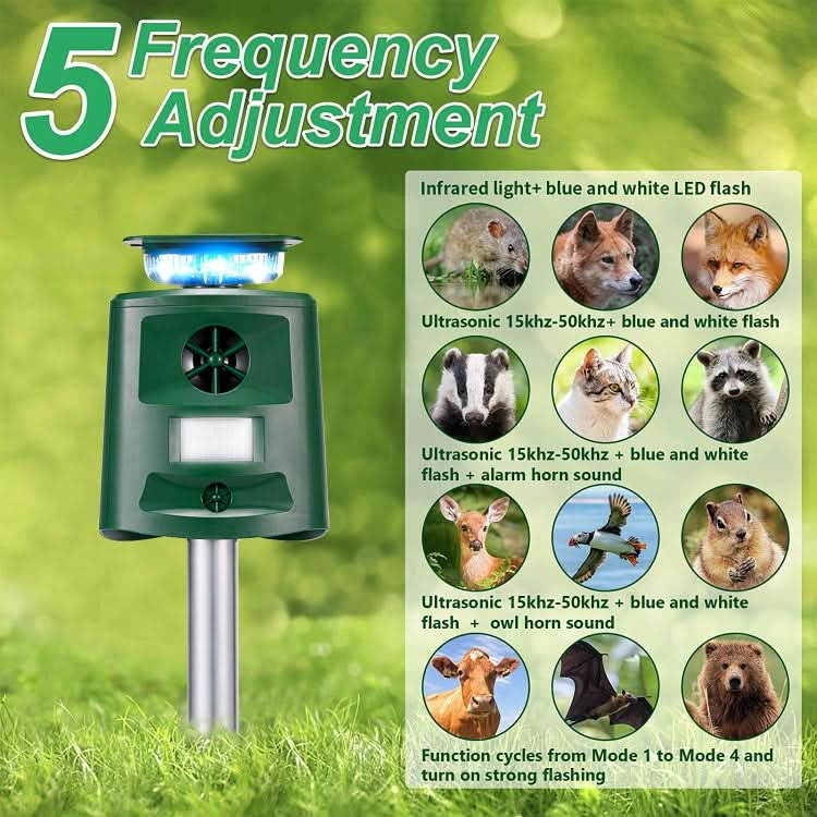 SK698 Solar Powered Animal Repeller 360 Degree Strobe Light Bird Repeller Ultrasonic Rat Repeller My Store