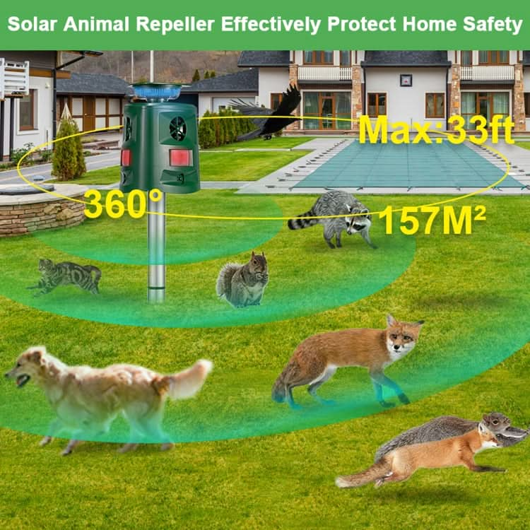 SK698 Solar Powered Animal Repeller 360 Degree Strobe Light Bird Repeller Ultrasonic Rat Repeller My Store