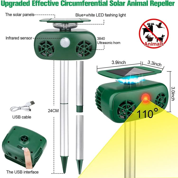 SK628 Solar Powered Animal Repeller 360 Degree Strobe Light Bird Repeller Ultrasonic Rat Repeller My Store