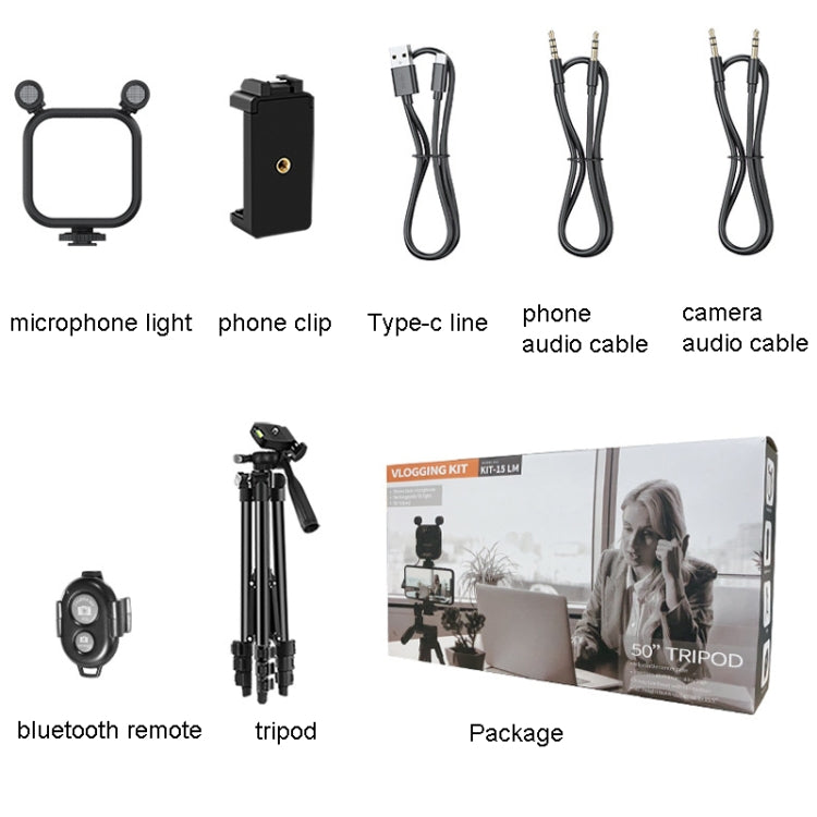 KIT-15LM Tripod Fill Light With Microphone Vlogging Kit  For Live Phone Recording