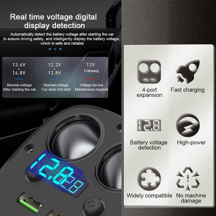 Multifunctional USB Car Cigarette Lighter Digital Display Charger