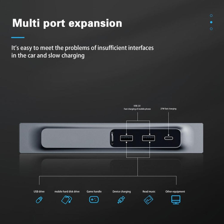 For Tesla Model 3/Y Car T09 Center Console 27W 3-in-1 USB Hub Docking Station