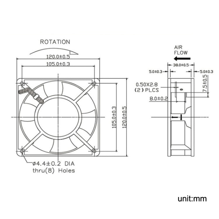 Cooling Fan 12cm Cabinet Power Distribution Cabinet Shaft