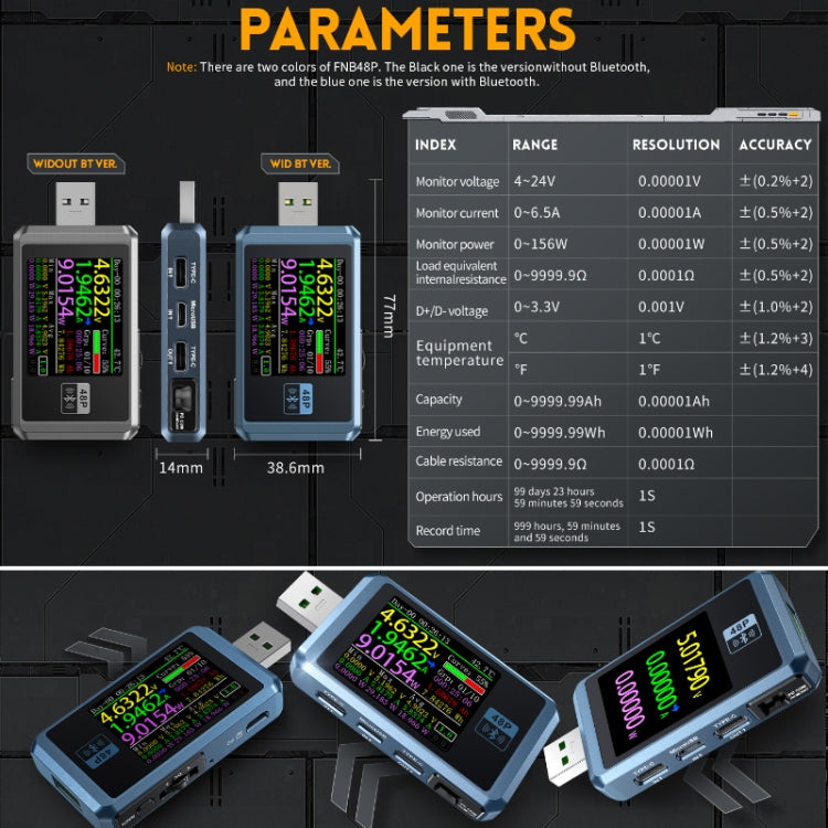 FNIRSI FNB48P USB Mobile Phone DC Power Charger Detector, Color: