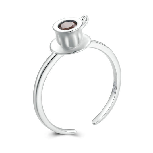 S925 Sterling Silver Zircon Coffee Mug Open Ring My Store