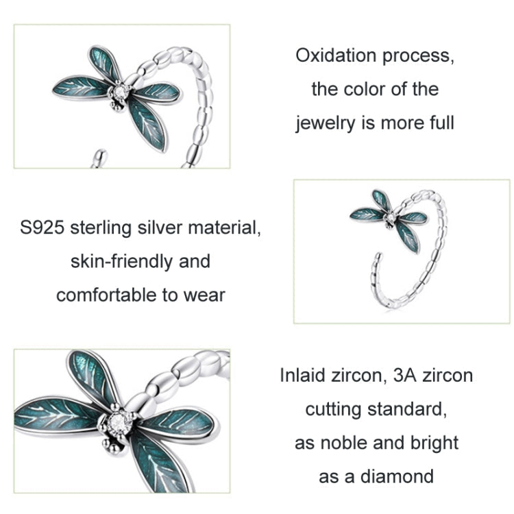 Sterling Silver S925 Zircon Vintage Dragonfly Open Ring My Store