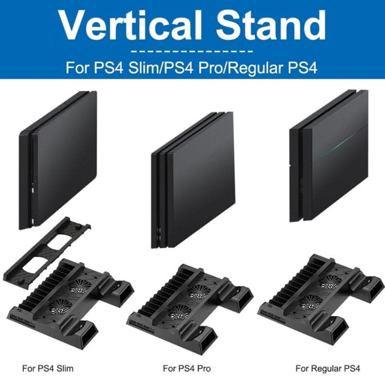 For PS4 / PS4 Slim / PS4 Pro Cooling Fan Stand Console Vertical Stand Cooler with Dual Controller Charger Reluova