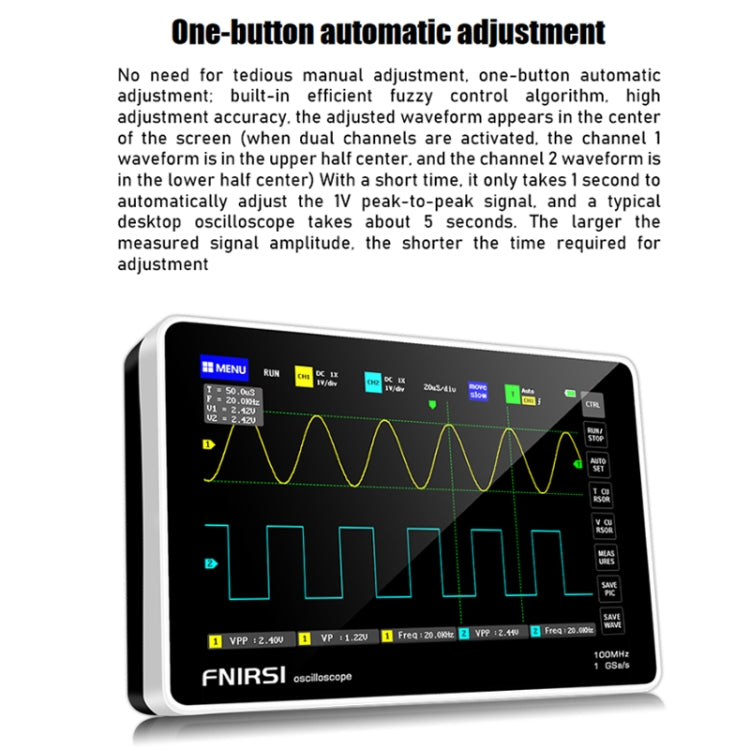 FNIRSI 1013D 1GS Sampling Dual Channel 100M Bandwidth Digital Oscilloscope, US Plug