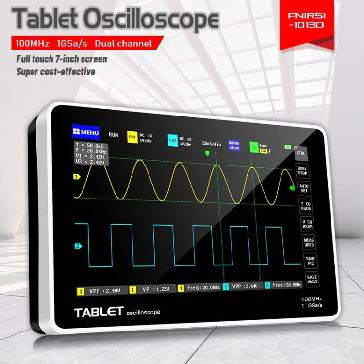 FNIRSI 1013D 1GS Sampling Dual Channel 100M Bandwidth Digital Oscilloscope, US Plug