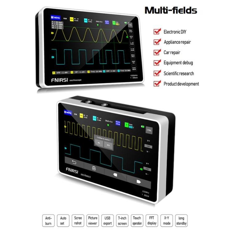 FNIRSI 1013D 1GS Sampling Dual Channel 100M Bandwidth Digital Oscilloscope, US Plug