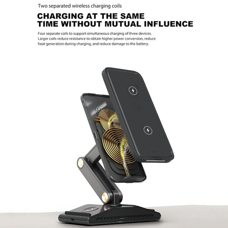 3-In-1 15W Portable Folding Desktop Stand Mobile Phone Wireless Charger