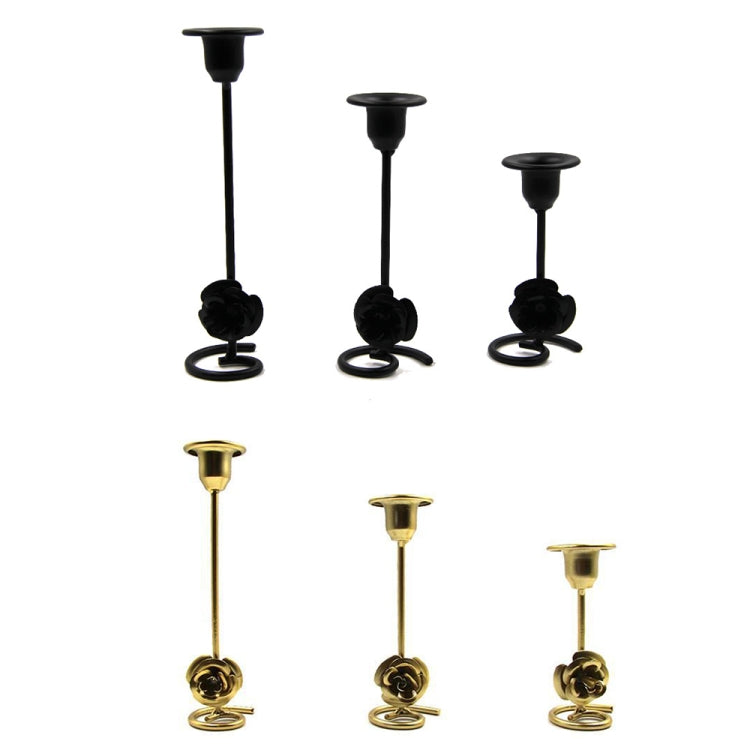 DH2304-01 Rose Carved Metal Candle Holder Bar Decoration Candlelight Dinner Candlesticks, Size: Short Black My Store