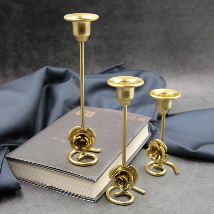 DH2304-01 Rose Carved Metal Candle Holder Bar Decoration Candlelight Dinner Candlesticks, Size: Short Black