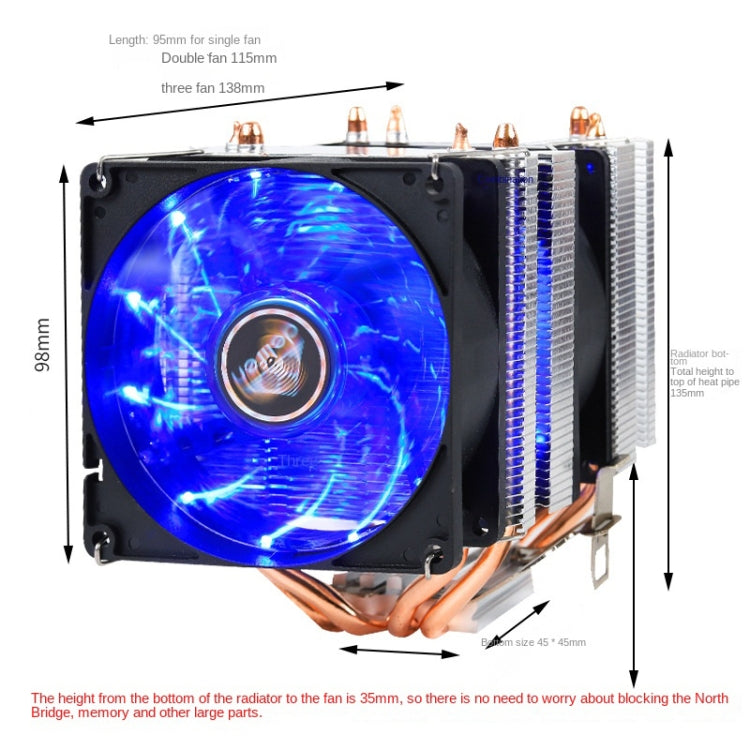 Desktop Computer Double Copper Tube CPU Radiator Super Quiet My Store