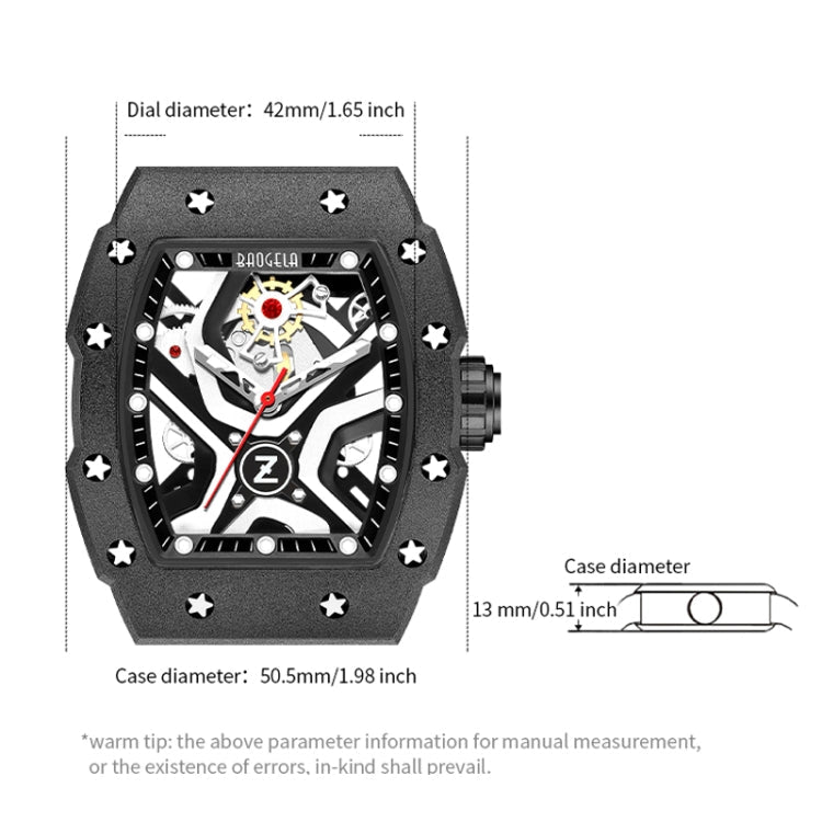 BAOGELA 224143 Barrel-shaped Hollow Surface Silicone Luminous Sports Men Watch