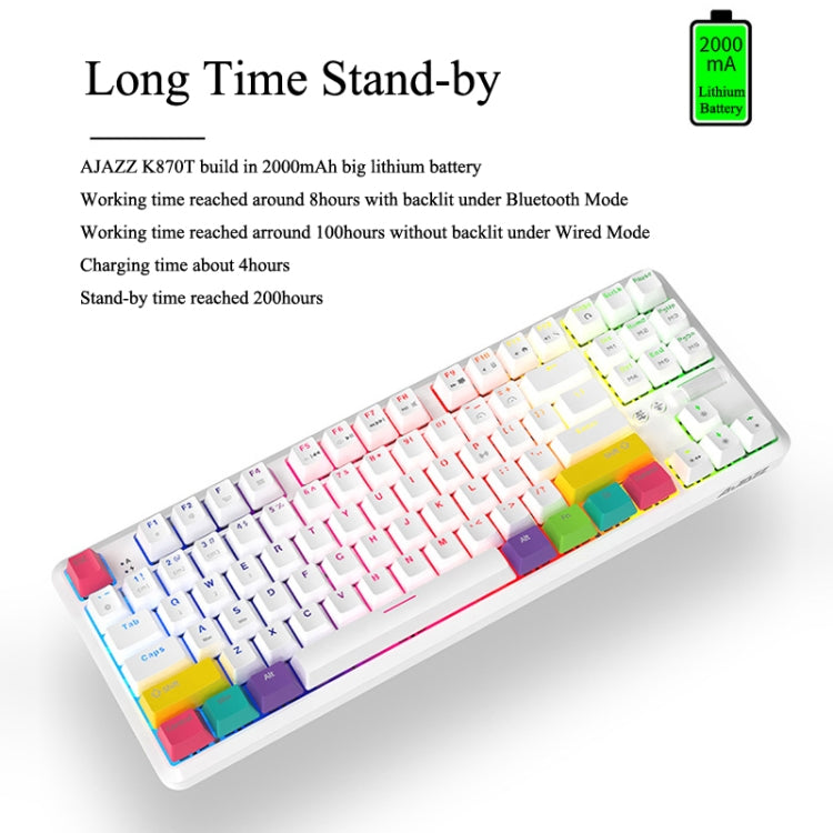 Ajazz K870T 87-Key Hot Swap Bluetooth/Wired Dual Mode RGB Backlight Office Game Mechanical Keyboard