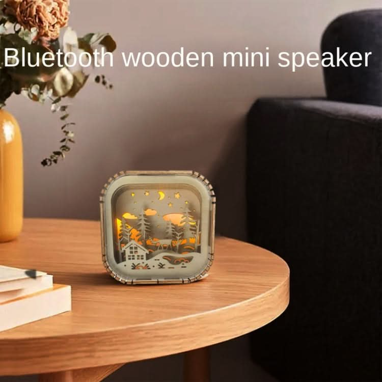 BT813X Solid Wood Ambient Light Wireless Bluetooth Speaker Home Night Light Wood Carving Pattern Audio