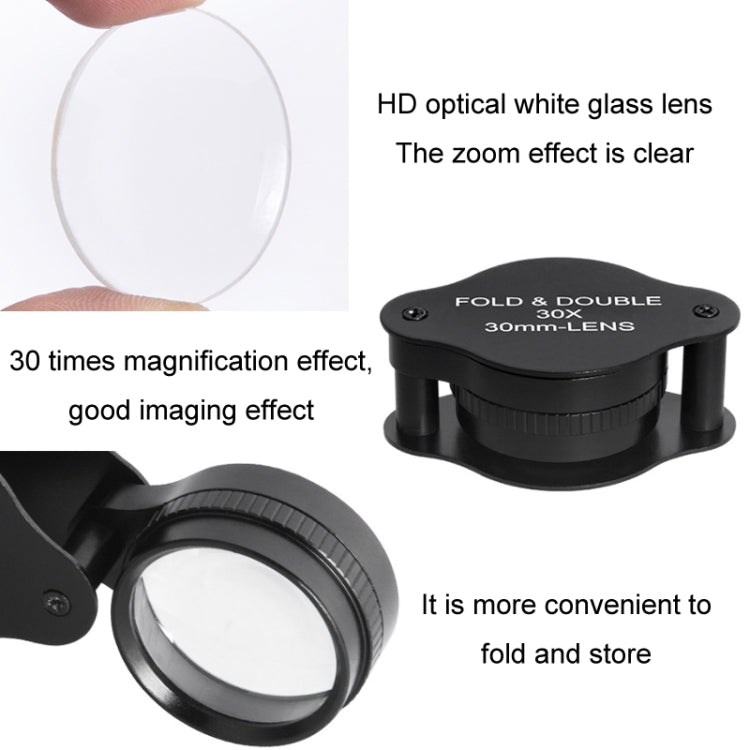 30x 30mm Optical Glass Lens Jewelry Appraisal Folding Magnifier