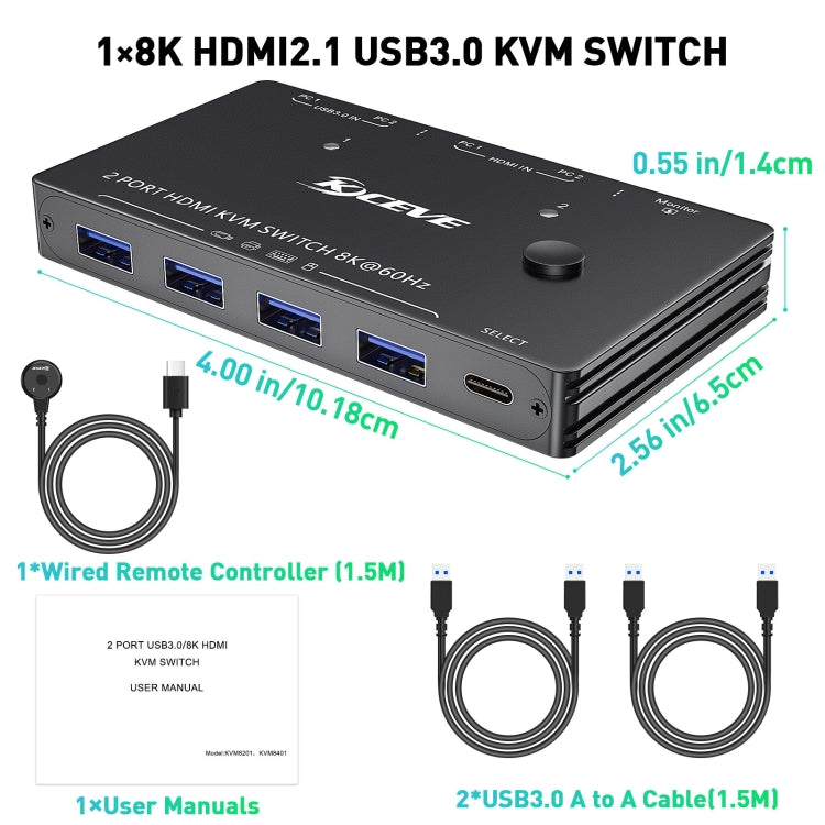 KC-KVM8201 USB3.0 Switch U Disk Printer Two Computers To Share 8K HDMI KVM Switch My Store