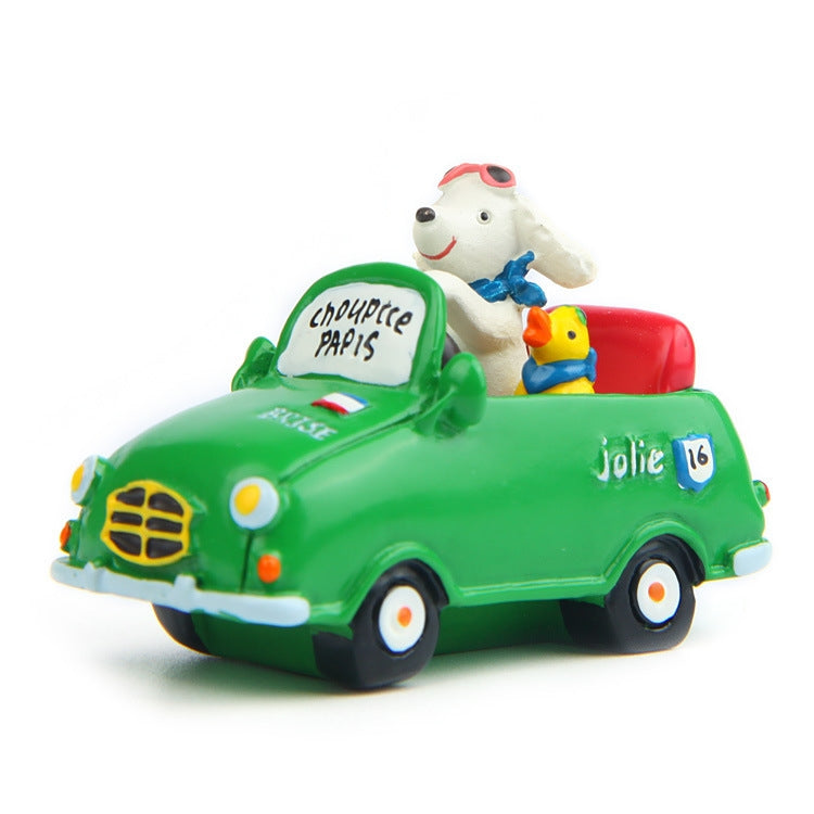 Cartoon Resin Green Car Puppies Micro-landscape Landscaping Props Desktop Decoration