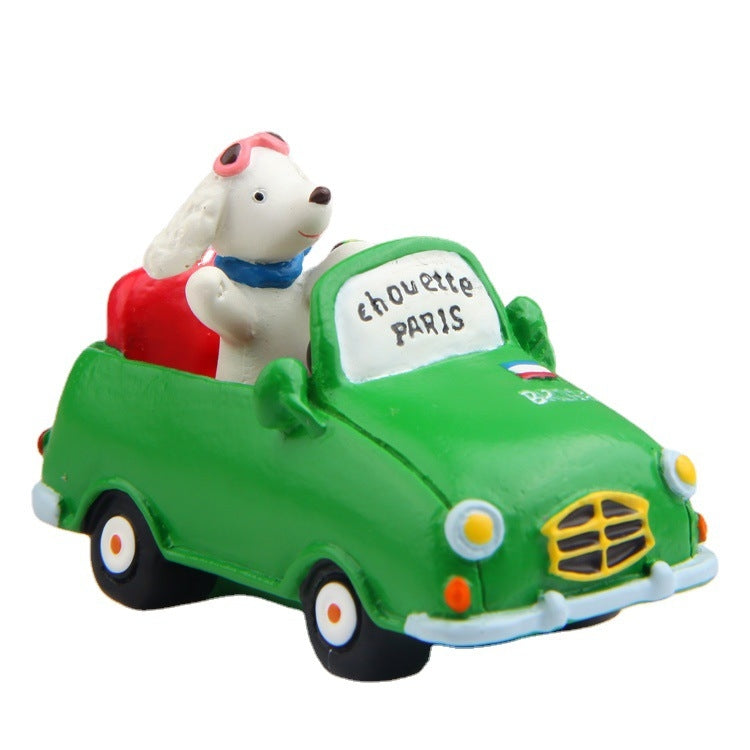 Cartoon Resin Green Car Puppies Micro-landscape Landscaping Props Desktop Decoration