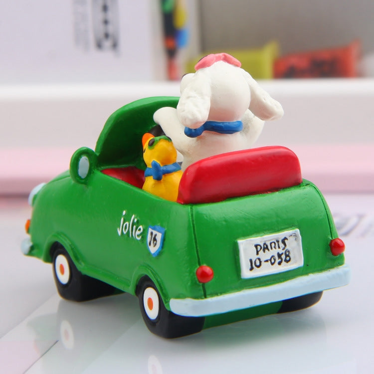 Cartoon Resin Green Car Puppies Micro-landscape Landscaping Props Desktop Decoration