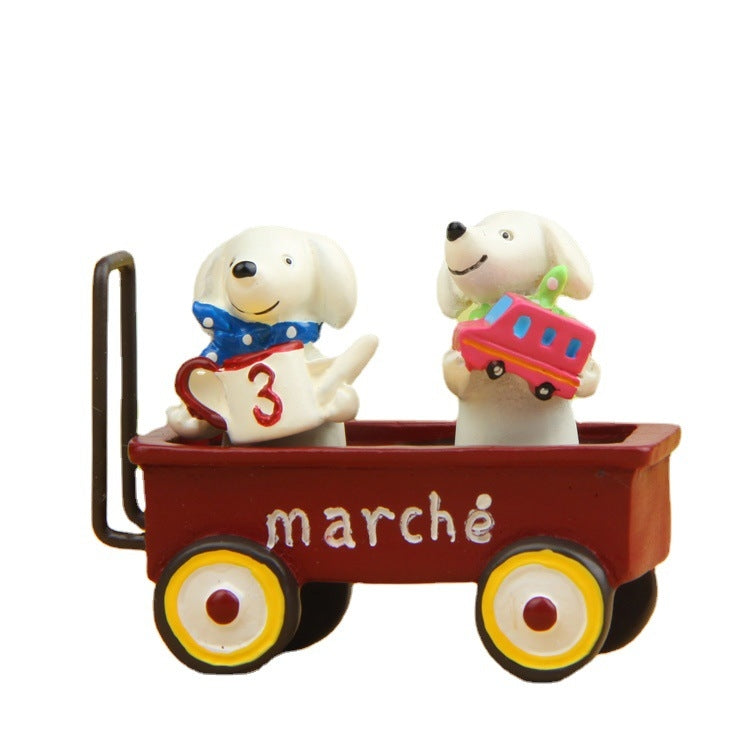 Cartoon Resin Puppies Sitting Cart Micro-landscape Landscaping Props Desktop Decoration