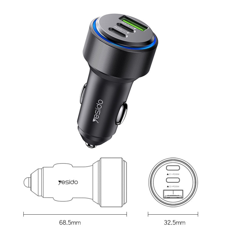 Yesido Y50 Car USB3.0 Fast Charger 30W Aluminum Alloy PD Fast Charging ÎҵÄÉ̵ê