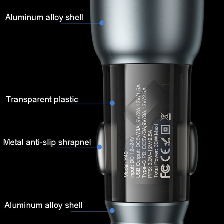 Yesido Y49 Car USB3.0 Fast Charger 30W Translucent PD Fast Charging ÎҵÄÉ̵ê