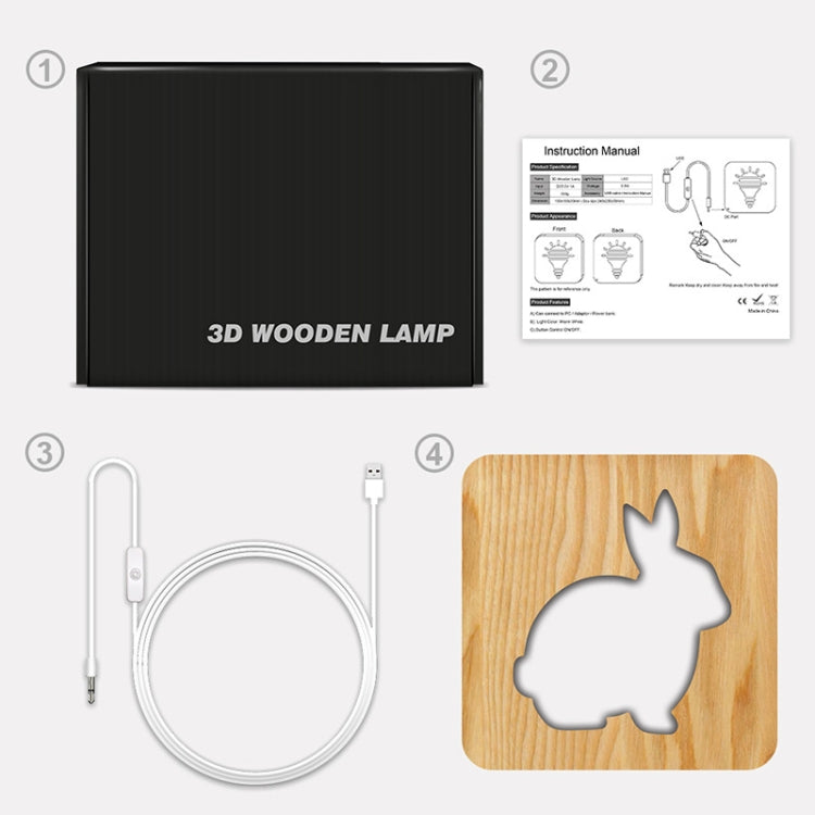 FS-T2104W  3D Wooden Carving Rabbit Table Lamp USB Night Light Crafts My Store