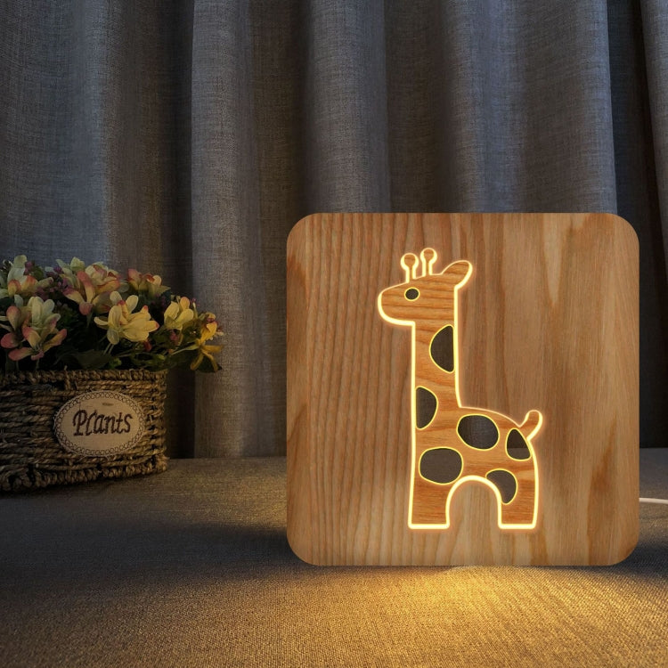 FS-T2330W  3D Wooden Carving Giraffe Table Lamp USB Night Light Crafts