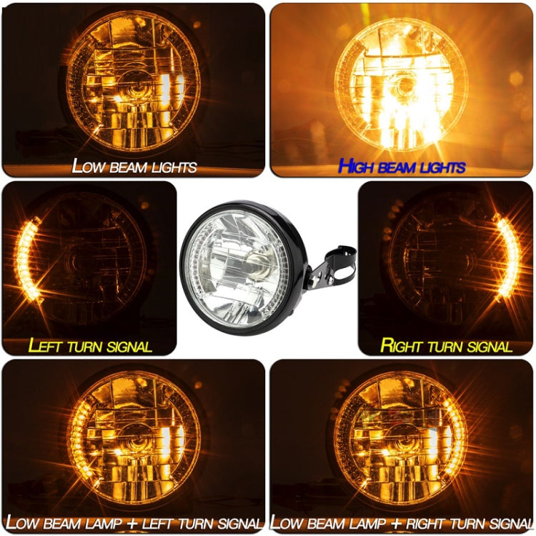 Motorcycle 7 Inch LED Headlamp Angel Ring Steering Function With Bracket