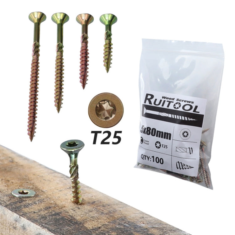 RUITOOL T25 100pcs Woodworking Screws Torx Self Tapping Screws