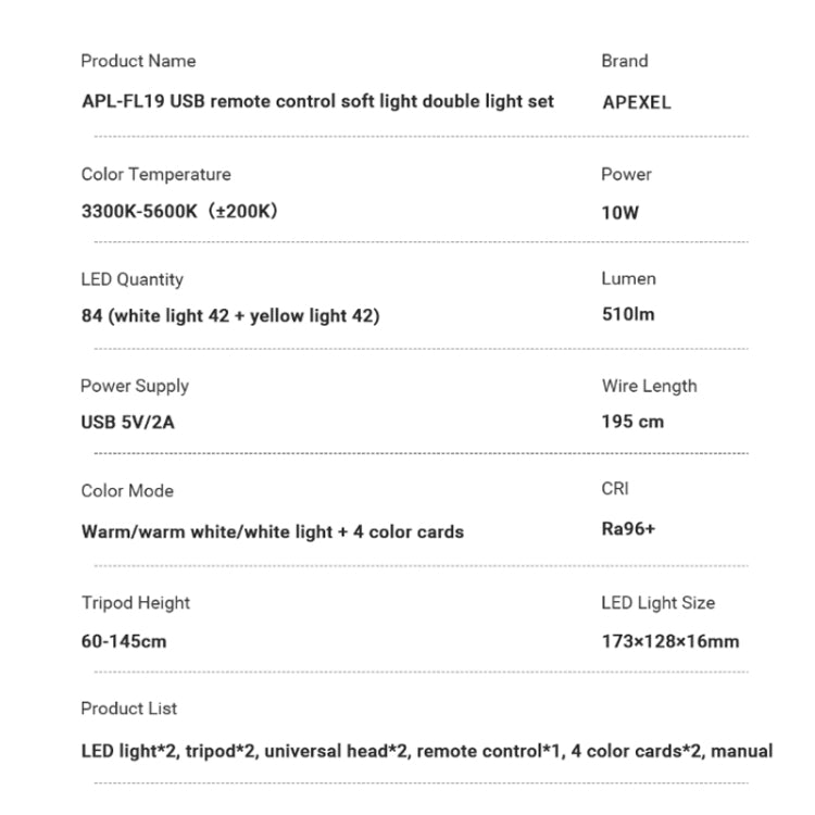 APEXEL APL-FL19 Live Portrait Soft Light Photography Dual Bracket Four-color Fill Light Reluova